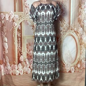 Banana Republic Monochrome Patterned Cold Shoulder Maxi Dress